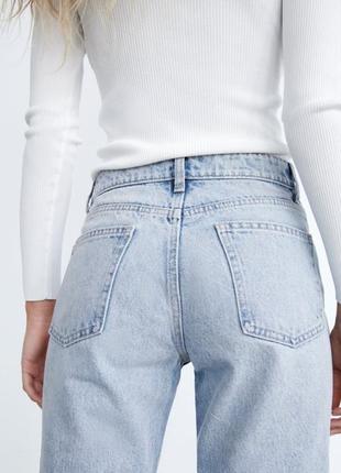 Zara джинси прямі з розрізами дірками блакитні середня посадка 36 38 розмір нові5 фото