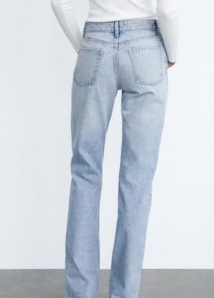 Zara джинси прямі з розрізами дірками блакитні середня посадка 36 38 розмір нові4 фото