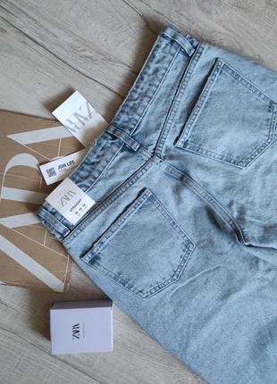 Zara джинси прямі з розрізами дірками блакитні середня посадка 36 38 розмір нові10 фото