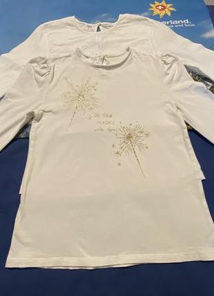 Набор белых футболок дл. рукав zara для девочки на 9-10 лет р.140 см хлопок