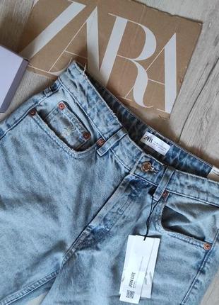 Zara джинси прямі з розрізами дірками блакитні середня посадка 36 38 розмір нові9 фото