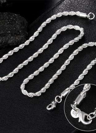 Женская витая цепочка из серебра 925 пробы, 4 мм блестящее  колье кулон ожерелье подвеска цепь унисекс мужское подарок скидка акция мода тренд