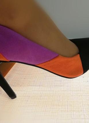 Туфлі туфлі жіночі 39 розмір човники кольорові яскраві устілка 25,5 см atmosphere штучна замша високий каблук різнокольорові гострий носок нові4 фото