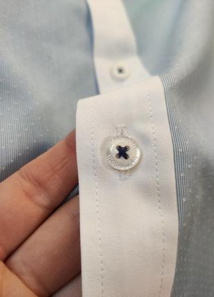 Стильная рубашка сорочка светло-голубая в белую точку с белой планкой люкс бренд walbusch4 фото