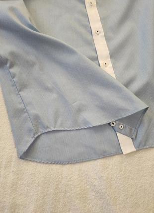 Стильная рубашка сорочка светло-голубая в белую точку с белой планкой люкс бренд walbusch6 фото