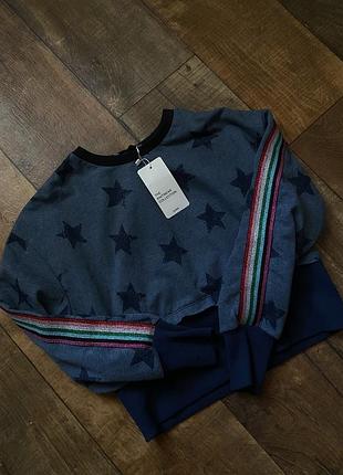 Стильный свитшот zara укороченный реглан кофта с лампасами оверсайз