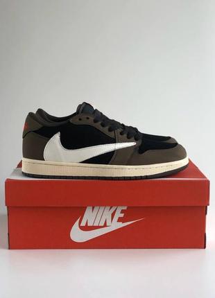 Nike air jordan 1 retro x travis scott шикарные мужские кроссовки найк коричневые