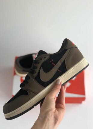 Nike air jordan 1 retro x travis scott шикарные мужские кроссовки найк коричневые4 фото