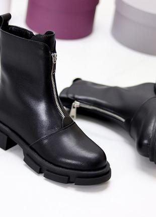 Натуральная кожа актуальные женские черные кожаные ботинки на молнии
