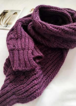 Фиолетовый шарф sisley. крупная вязка, стильный цвет, максимальный уют.2 фото