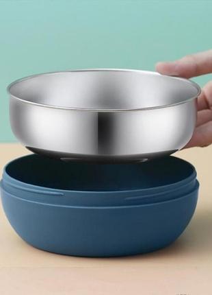 Круглий герметичний ланч бокс зі столовими приладами bowl, 500 мл - синій3 фото