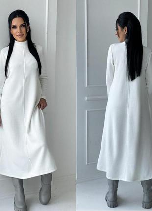 Стильное теплое серое свободное  ангоровое платье гольф макси трапецией3 фото