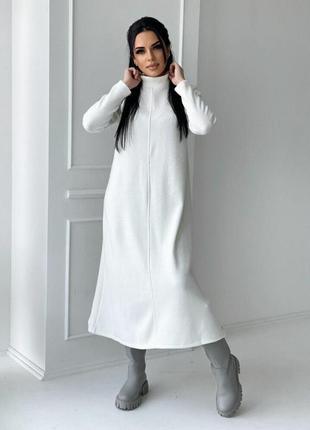 Стильное теплое серое свободное  ангоровое платье гольф макси трапецией6 фото