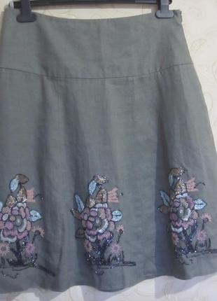Льняная юбка с вышивкой бисером2 фото