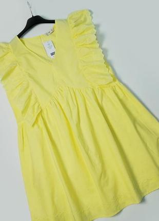 Свободное хлопковое платье желтый большой размер