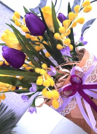 Подарок, сувенир, декор , тюльпаны ..искусственные цветы, весенние цветы.5 фото