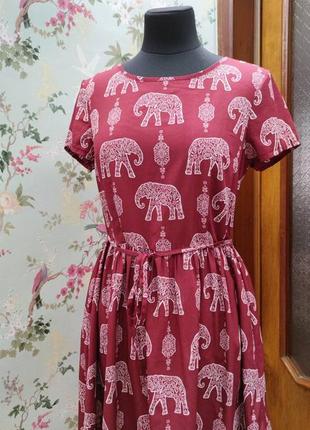 Легкое бордовое платье в слонах, размер s, m индия3 фото