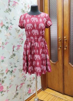 Легкое бордовое платье в слонах, размер s, m индия4 фото