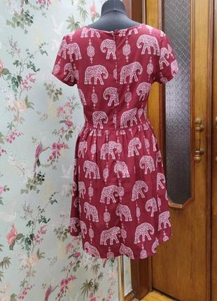 Легкое бордовое платье в слонах, размер s, m индия5 фото