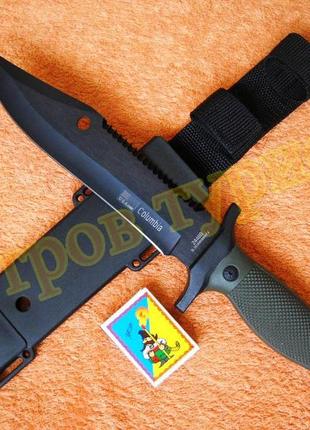 Охотничий туристический нож columbia 2448b с пилой пластиковым чехлом зеленый3 фото