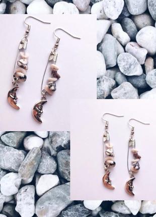 Лунные сережки с натуральным зебровым мрамором