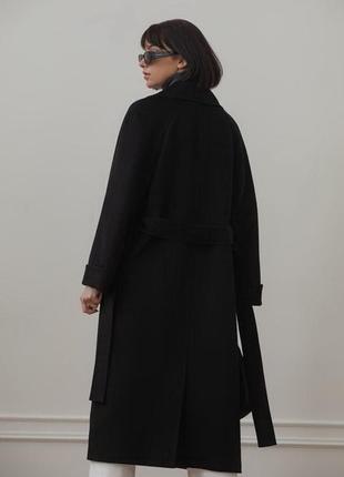 Пальто халат на запах 46 oversize raslov черное женское демисезон длинное4 фото