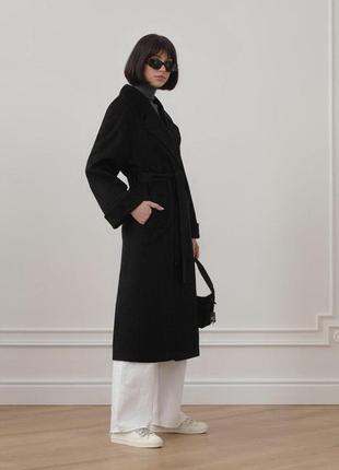 Пальто халат на запах 46 oversize raslov черное женское демисезон длинное2 фото