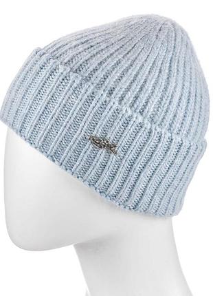 Ангоровая женская одинарная шапка бини рубчик на манжете atrics wh764 голубой