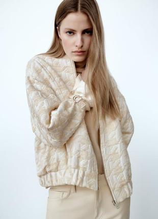 Zara куртка - бомбер, жакет, пиджак, молочный, нарядный, оригинал, новая коллекция8 фото