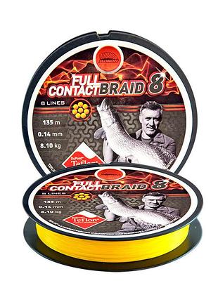 Шнур bokor full contact x8 braid teflon yellow 135м 0.22мм 16.4кг