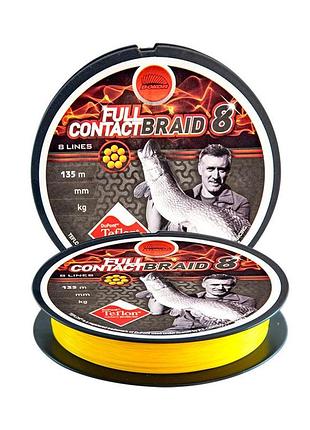Шнур bokor full contact x8 braid teflon yellow 135м 0.3мм 24.8кг