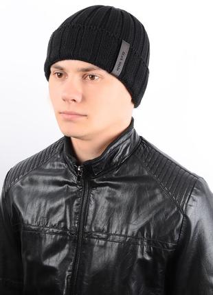 Шапка мужская на флисовой подкладке с отворотом теплая зимняя alex al17037 l / 57-58 черная