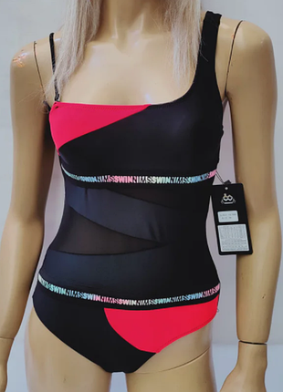 Купальник слитный, цельный, сдельный с сеткой на 1 плечо fuba 4 цвета 7998нс