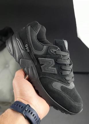 Чоловічі кросівки new balance full black, чорні, рефлективні, замшеві, демісезонні