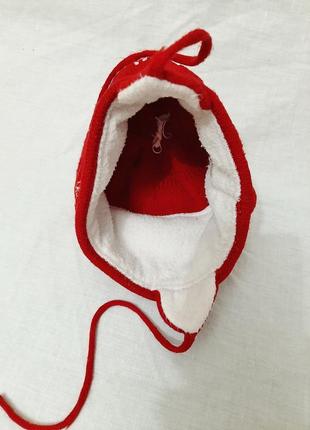 Шапочка на дівчинку 1г-6років червона з зав'язками підкладка білий фліс з помпоном зима весна дитяча7 фото