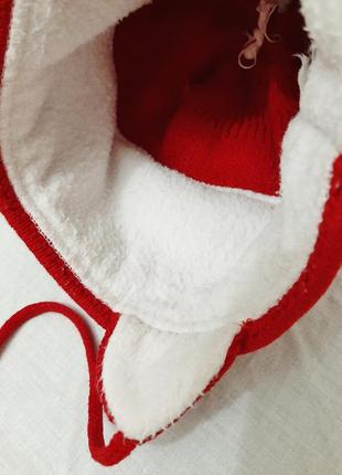 Шапочка на девочку 1г-6лет красная с завязками подкладка белый флис с помпоном зима весна детская8 фото