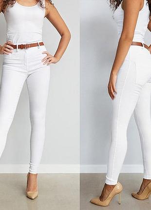 Базовые однотонные женские джинсы белого цвета белые джинсы скинни джинсы-скинни зауженные джинсы с высокой посадкой демисезонные джинсы на весну