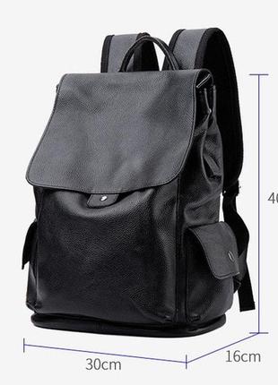Великий чоловічий міський рюкзак з натуральної шкіри, чорний шкіряний портфель для чоловіків4 фото