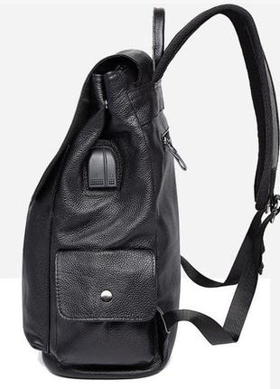 Великий чоловічий міський рюкзак з натуральної шкіри, чорний шкіряний портфель для чоловіків9 фото