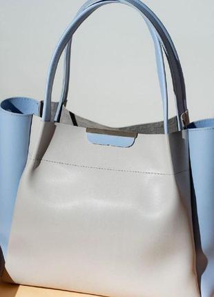 Большая голубая женская сумка, жіноча сумка блакитна велика1 фото