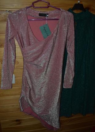 Платье с люрексом  розовый  серебристый