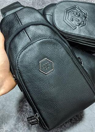 Слинг кожа, мужская сумка барсетка