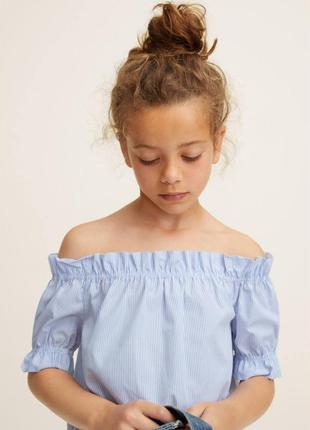 Хлопковая блузка блуза в полоску с открытыми плечами ✨mango✨ хлопок детская блуза3 фото