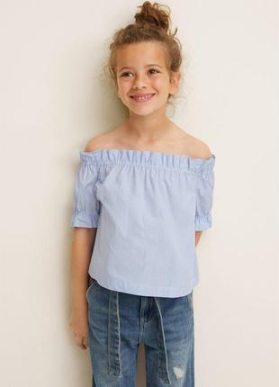 Хлопковая блузка блуза в полоску с открытыми плечами ✨mango✨ хлопок детская блуза