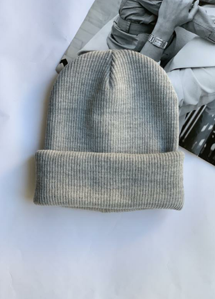 Шапка стильная женская двойная  женская серая