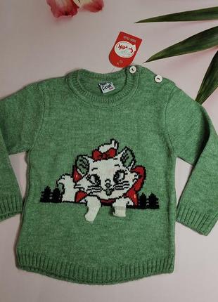 Красивый свитер с кошечкой для девочки 1/2 года