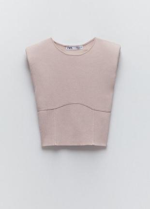 Корсетный кроп топ майка укороченная кофта с подплечниками зара zara