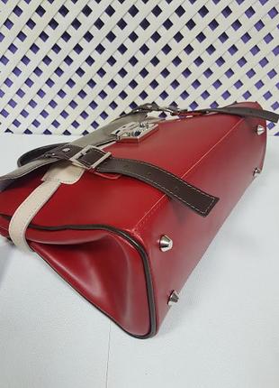 Шкіряна сумка - саквояж червона, натуральна шкіра3 фото