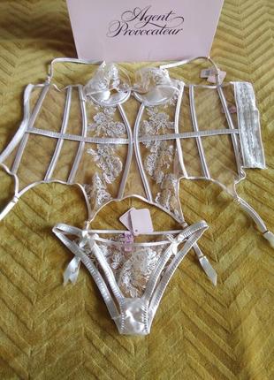 Agent provocateur gloria оригінал бежевий весільний нюдовый прозорий комплект