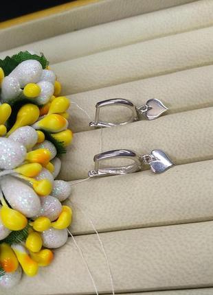 Срібні сережки стильні підвески висюльки сердечки 925 англійська застежка2 фото